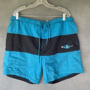 Vintage Champion Swim Trunks Men's Large Blue White Lined Pockets 6" 90s Surfing
